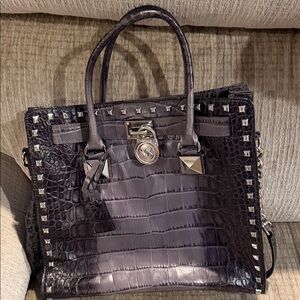 Michael Kors, croc embossed leather large leather gray tote satchel 11 by 13